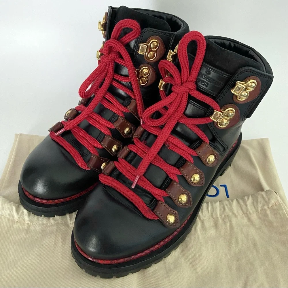 LOUIS VUITTON Leather Lace Up Combat Boots Ankle Booties - Picture 2 of 16